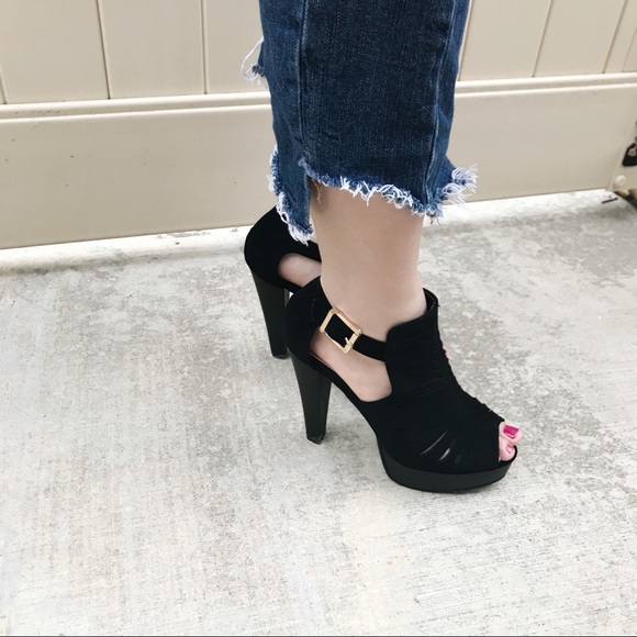 women’s peep toe platform chunky heel - Picture 8 of 8